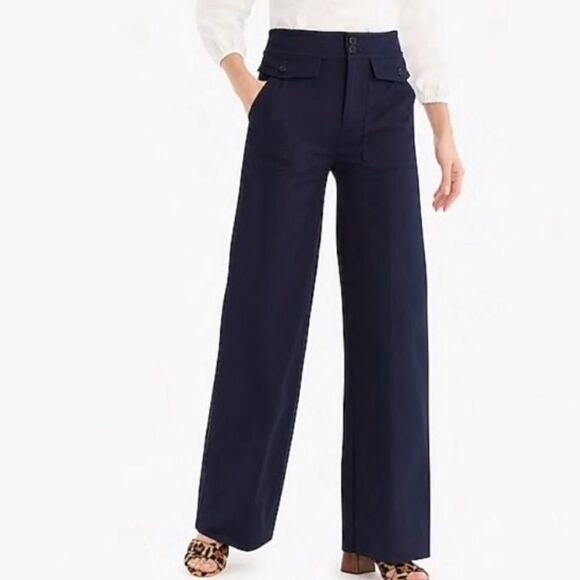 J. Crew Officer Patch Pocket Wide Leg Pant Twill Navy Blue - Picture 1 of 12